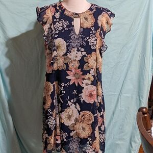 SIENNA SKY SLEEVELESS BLUE & FLORAL FULLY LINED DRESS - MEDIUM